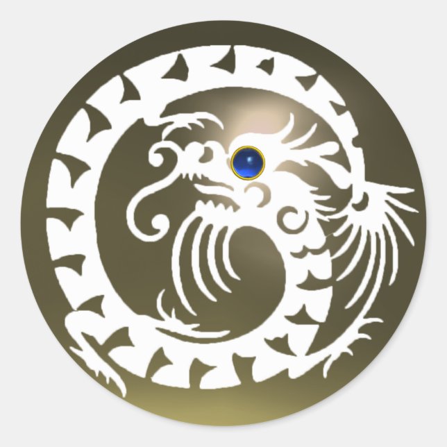 SNAKE DRAGON ,white ,blue sapphire ,grey agate Classic Round Sticker (Front)
