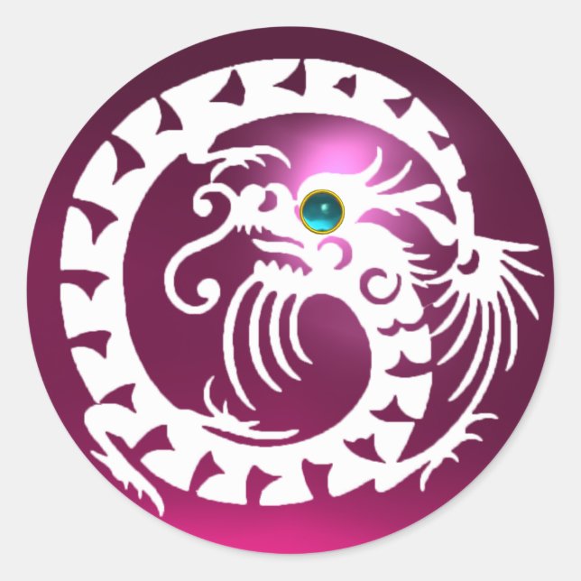 SNAKE DRAGON ,white pink amethyst ,aquamarine blue Classic Round Sticker (Front)