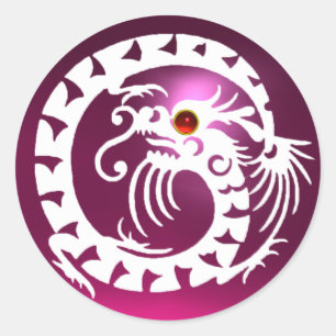 SNAKE  DRAGON , white, pink amethyst ,red ruby Classic Round Sticker