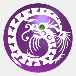 SNAKE  DRAGON  white,purple amethyst,green emerald Classic Round Sticker