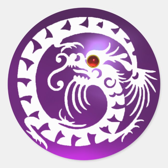 SNAKE  DRAGON , white, purple amethyst ,red ruby Classic Round Sticker (Front)