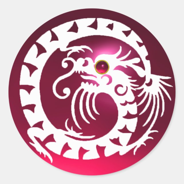 SNAKE  DRAGON , white ,red pink ruby Classic Round Sticker (Front)