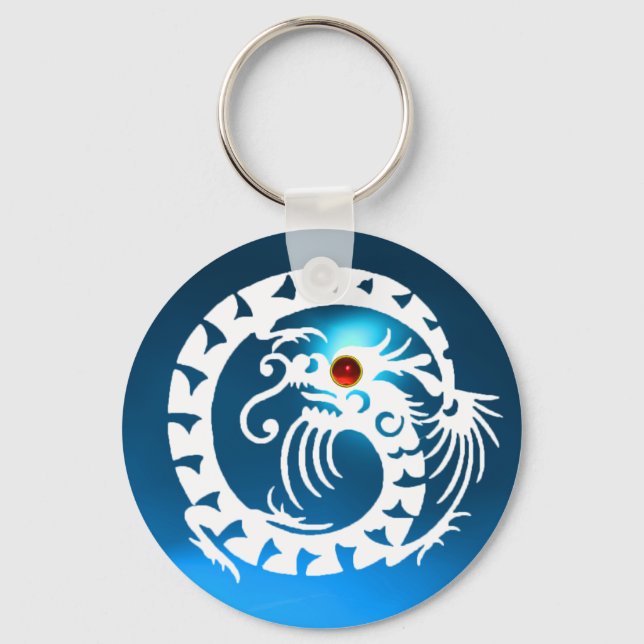 SNAKE DRAGON,white,red  ruby, blue sapphire Key Ring (Front)