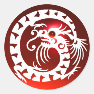 SNAKE DRAGON , white ,red ruby Classic Round Sticker