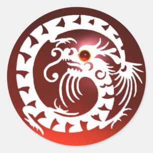 SNAKE DRAGON , white ,red ruby Classic Round Sticker