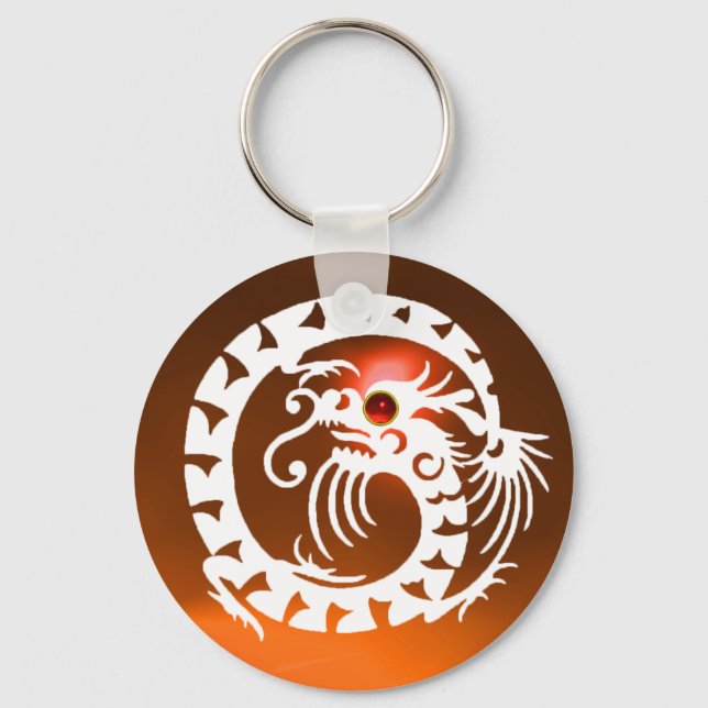 SNAKE DRAGON,white,red  ruby, orange yellow agate Key Ring (Front)