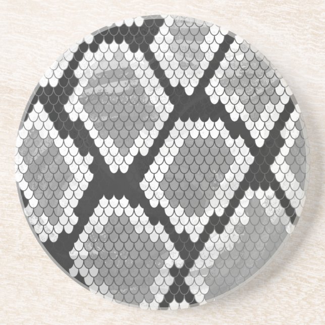 Snake Gray, White and Black Print Coaster (Front)