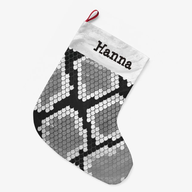 Snake Grey and Light Grey Large Christmas Stocking (Front (Hanging))