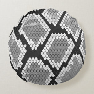 Snake Grey and Light Grey Print Round Cushion