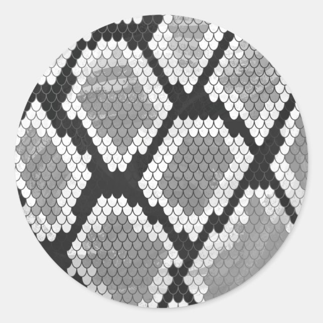 Snake Grey, White and Black Print Classic Round Sticker (Front)