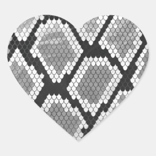 Snake Grey, White and Black Print Heart Sticker