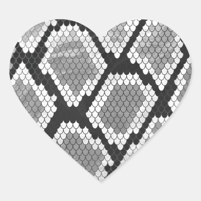 Snake Grey, White and Black Print Heart Sticker (Front)