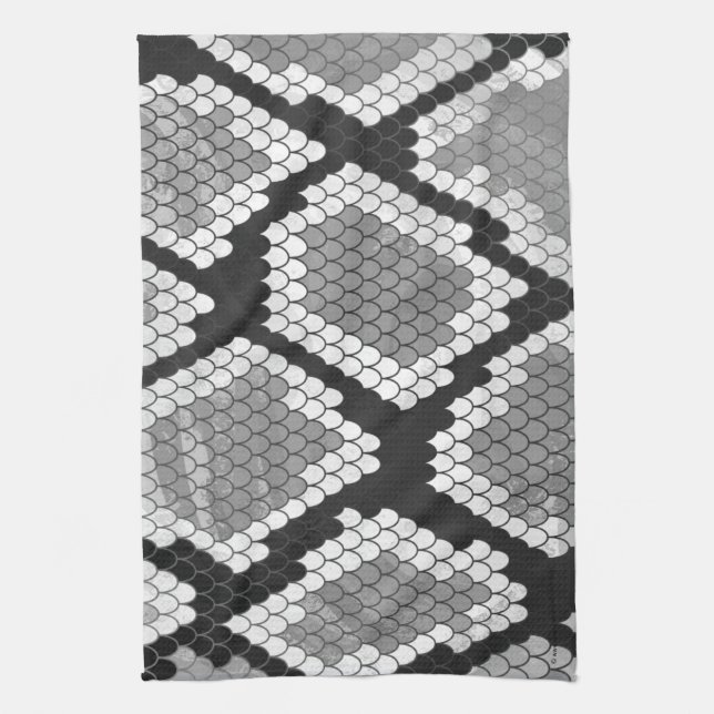 Snake Grey, White and Black Print Tea Towel (Vertical)