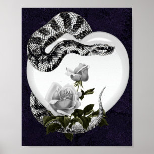 Snake Heart Gothic Valentine's White Rose Poster