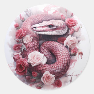 Snake in Roses Watercolor Goth  Classic Round Sticker