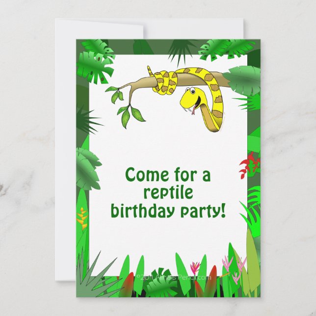 Snake in Tree Custom Reptile Birthday Invitations (Front)