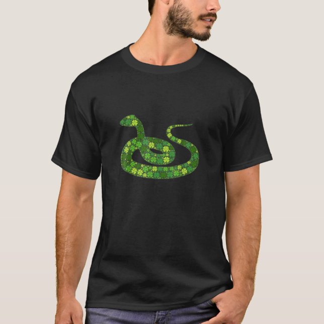 Snake Irish Lucky Green Shamrock Clover St Patrick T-Shirt (Front)