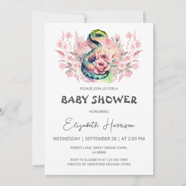 Snake Jungle Girl Baby Shower Invitation (Front)