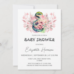 Snake Jungle Girl Baby Shower Invitation