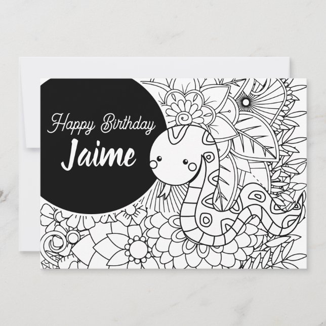 Snake Kids Birthday Floral Colouring Holiday Card (Front)
