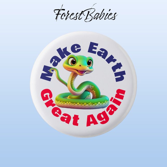 Snake, Make Earth Great Again, Cute Environmental 3 Cm Round Badge (Snake 🐍 Make Earth Great Again, ForestBabies Button)