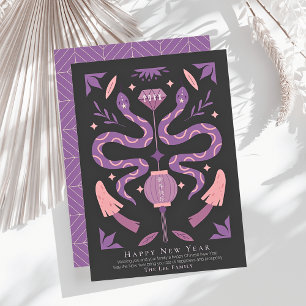 Snake & Mushroom Black Photo Chinese New Year Holiday Card