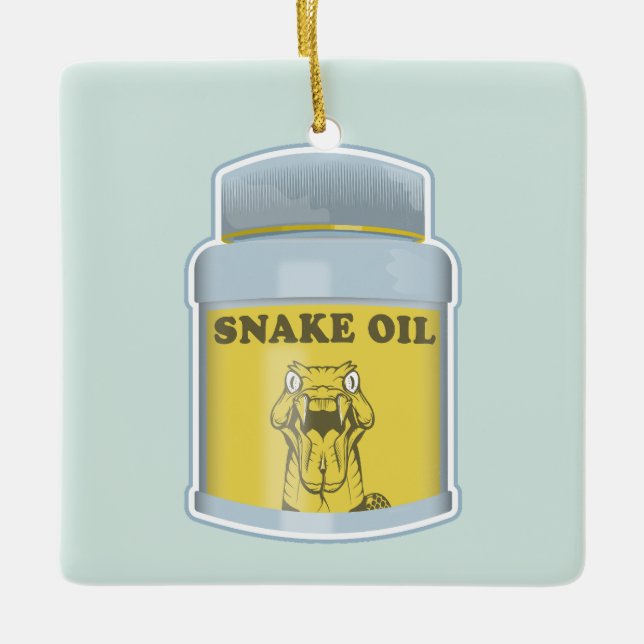 Snake oil alternative medicine ceramic ornament (Front)