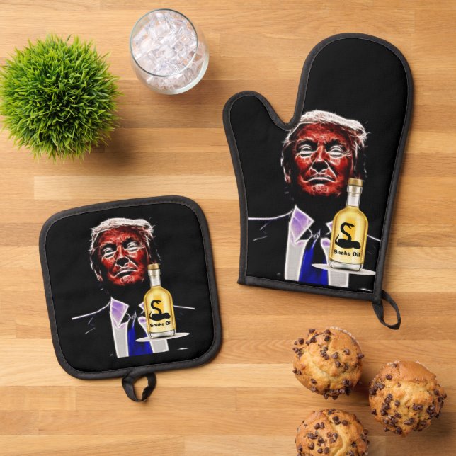 Snake Oil Salesman Oven Mitt & Pot Holder Set (Top Down)