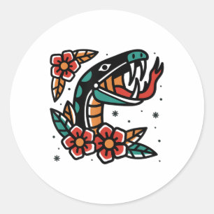 Snake Old School American Traditional Tattoo Flash Classic Round Sticker