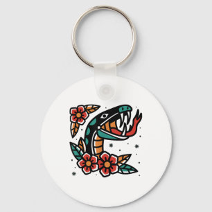 Snake Old School American Traditional Tattoo Flash Key Ring