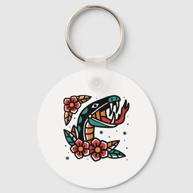 Snake Old School American Traditional Tattoo Flash Key Ring (Front)