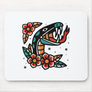 Snake Old School American Traditional Tattoo Flash Mouse Mat