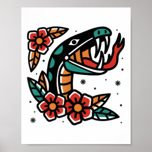 Snake Old School American Traditional Tattoo Flash Poster