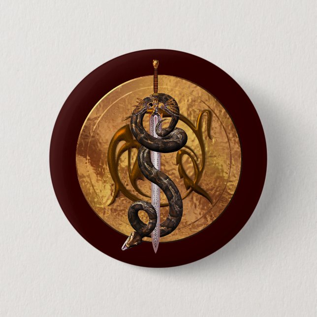 Snake on a Sword 6 Cm Round Badge (Front)