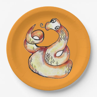 snake on orange paper plate