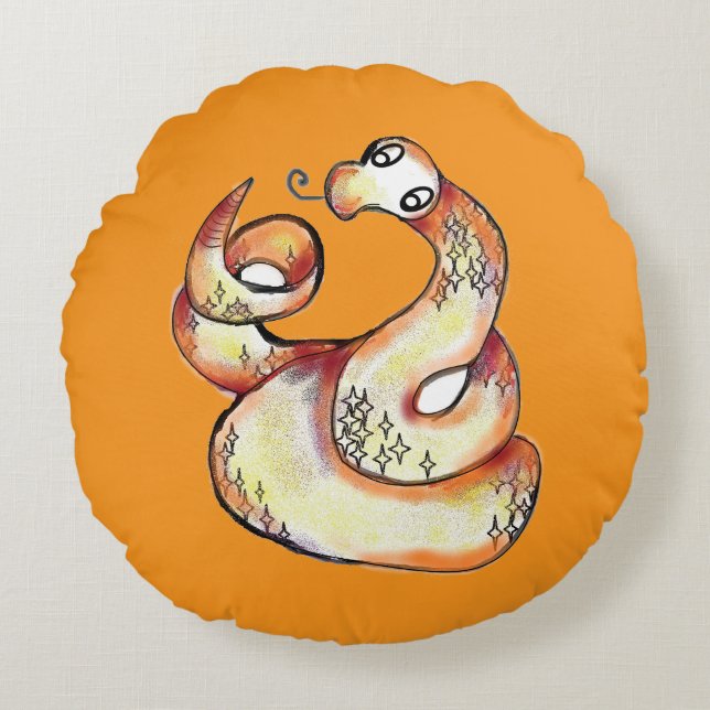 snake on orange round cushion (Front)