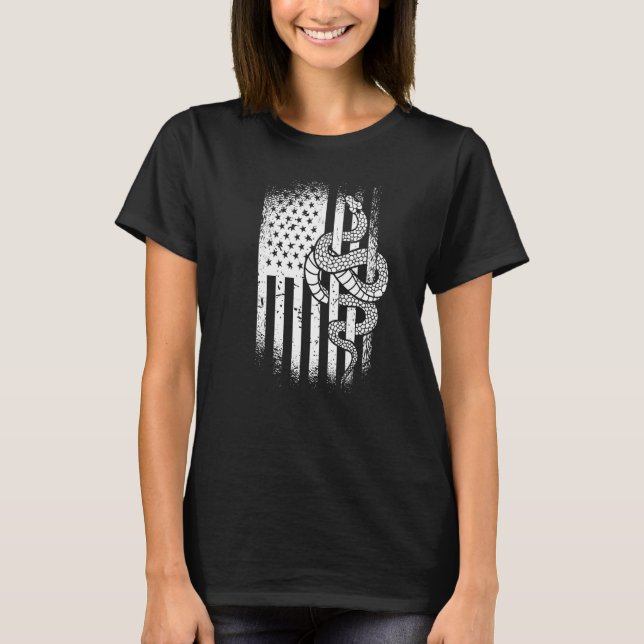Snake Owner American Flag USA Herpetology  T-Shirt (Front)