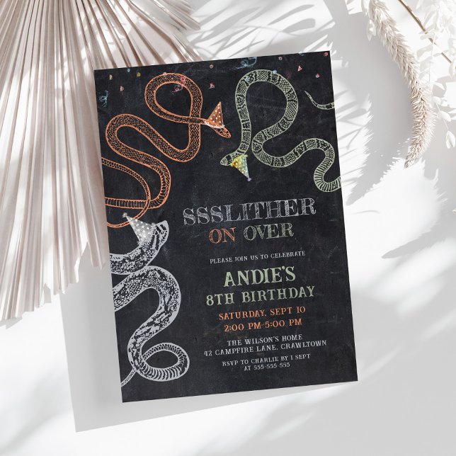 Snake Party Chalkboard Reptile Birthday Invitation (Creator Uploaded)