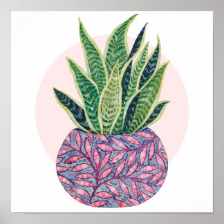 Snake Plant Colourful watercolor illustration Poster