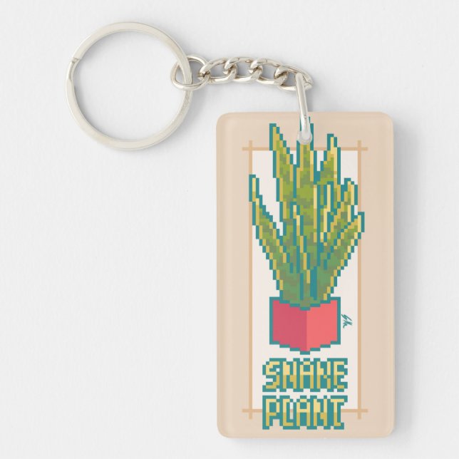 Snake Plant Pixel Art, Pixel Art Key Ring (Front)
