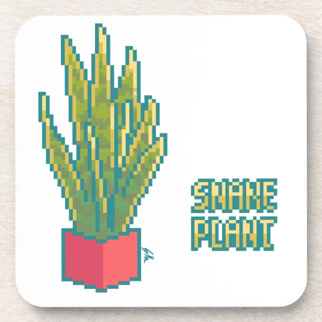 Snake plant Pixelart, Pixel Art Coaster (Front)