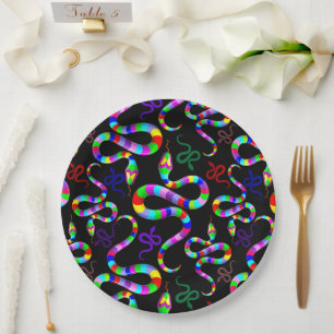 Snake Psychedelic Rainbow Colours Paper Plate