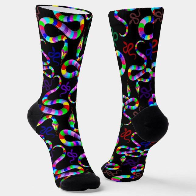 Snake Psychedelic Rainbow Colours Socks (Angled)