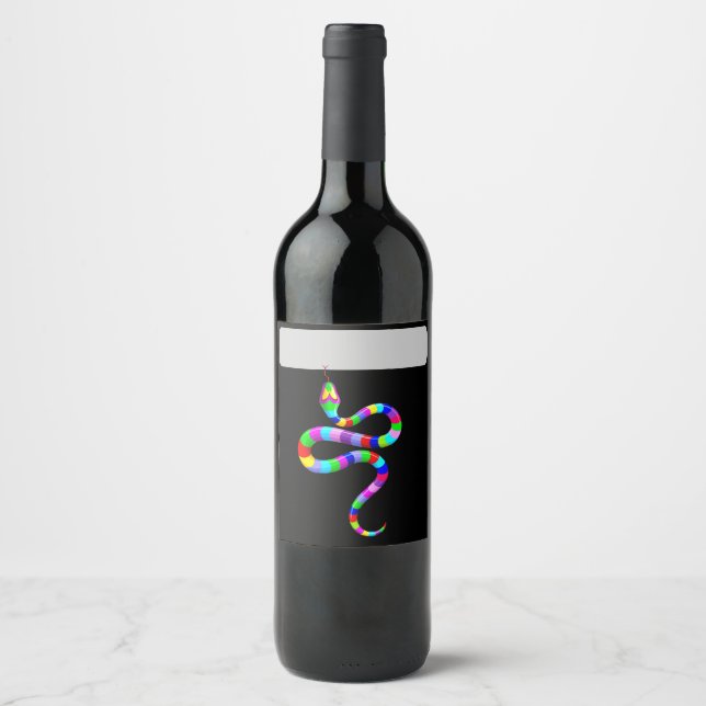 Snake Psychedelic Rainbow Colours Wine Label (Front)