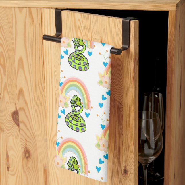 Snake Rainbow Floral Kitchen Hand Towel (Thirds Fold)