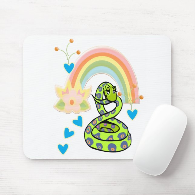 Snake Rainbow Floral White  Mouse Pad! Mat (With Mouse)