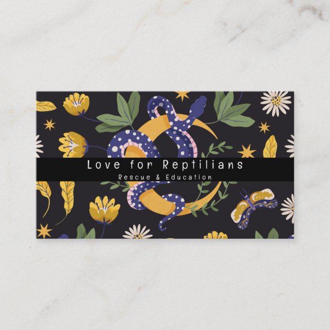 Snake Reptiles Rescue Floral Business Card (Front)