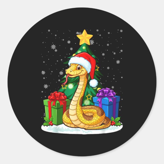 Snake Santa Hat Christmas Pajama Cute Animal Snowf Classic Round Sticker (Front)