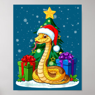 Snake Santa Hat Christmas Pajama Cute Animal Snowf Poster