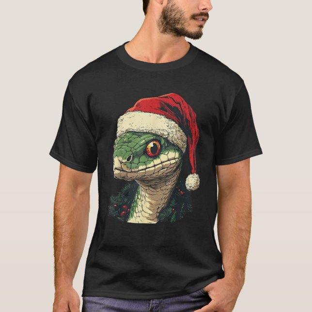 Snake Santa Hat Funny Christmas Xmas Snake Lovers  T-Shirt (Front)
